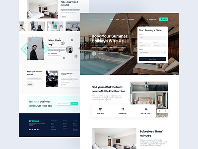 Bromine - Hotel Booking Website booking branding design home page design hotel hotel booking hotel website illustration landing page design minimal popular shot room travel agency trip ui uiux ux web web application website