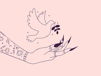 Imagine Peace.. dove flowers freedom hands illustration linework magical minimalistic moon mystic occult peace russia stars tattoos ukraine war witch witchcraft witchy