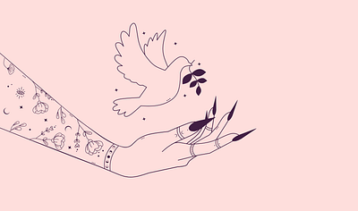 Imagine Peace.. dove flowers freedom hands illustration linework magical minimalistic moon mystic occult peace russia stars tattoos ukraine war witch witchcraft witchy