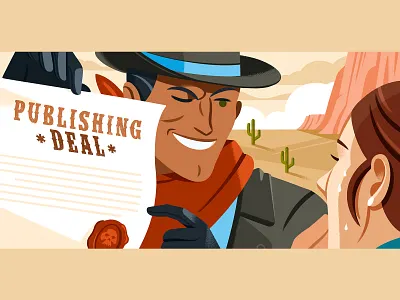 Publishing Scams bandit character cowboy editorial illustration publishing reedsy scam western