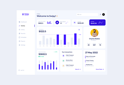 Financial Dashboard - Minimalist dashboard design fintech management project startup track and managing ui web app