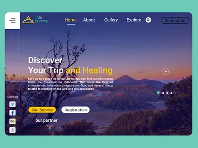 Mountain climbing Apps "Info Gunung" branding cover design frontpage graphic design illustration indonesia info gunung mountain mountain climbing pendaki ui uiux ux web website wordpress