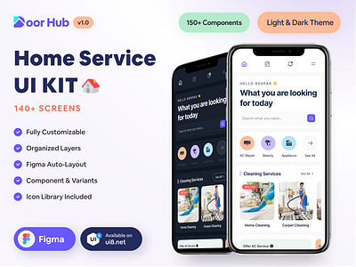 DoorHub- Home Service UI Kit app app design beauty app beauty service branding cleaning service app creative doorhub doorhub ui kit home service home service ui kit mobile app kit project service app ui ui design ui kit ux