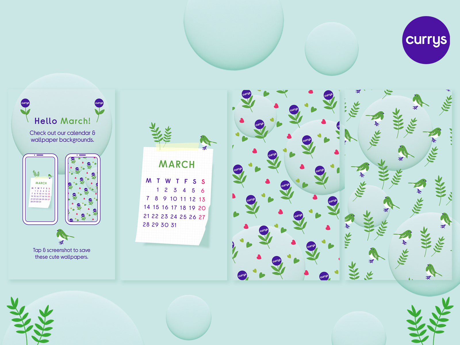 Calendar & Wallpapers of March for Currys calender design designer designs digital art digital illustration digitalart go green graphic design green greener illustration illustration art illustrator logo phone recycling ui wall wallpapers