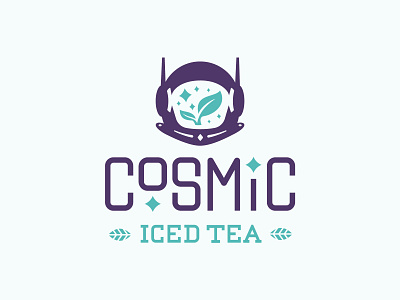 Cosmic Iced Tea astronaut beverages brand branding cosmic cosmos design drink galactic herb iced tea leaf logo logo design modern space stars tea universe