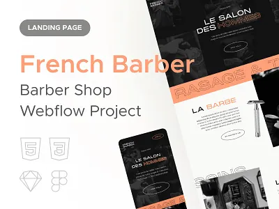 French Barber • Barber Shop Landing Page agence barber design desktop dnd ecommerce figma freebies french home landing mobile page resource responsive shop sketch ui webflow website