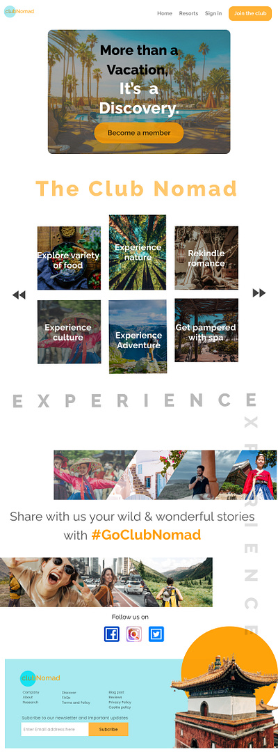 Travel website : Club Nomad app branding design figma graphic design illustration logo ui uiux vector