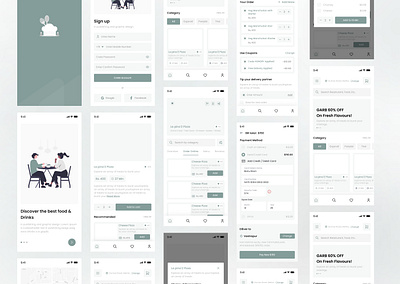 Food App Wireframe animation app branding design food app food app design graphic design illustration minimal mobile app design mobile design mobile food app typography ui ui design ux web website wireframing