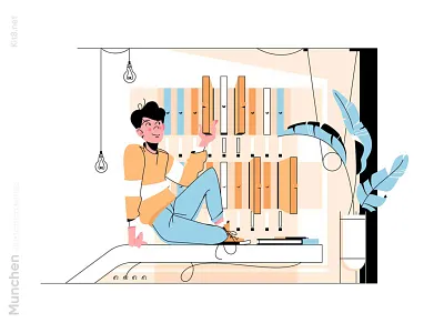 Young man enjoy social space illustration character enjoy flat illustration interior kit8 man social space vector