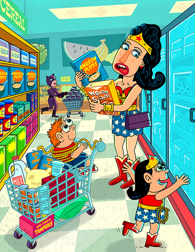 Mom is Wonder Woman design digital editorial humor humorous illustration joe rocco kids logo publishing whimsical