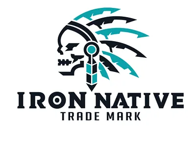 Iron Native Gym Logo american branding design feather gym icon illustration illustrator indian indigenous line logo minimalist native negative space portrait skeleton skull type vector