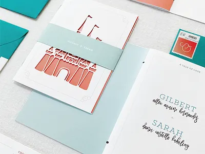 Gilbert & Sarah (3/3) invitations paper goods pink stationery storybook teal wedding