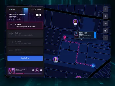 Neon Navigation adobe xd car nav cyberpunk map nav navigation neon tablet