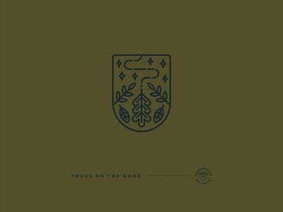 DAILY REMINDER • 11 • FOCUS ON THE GOOD badge illustration illustrator leaf linework minimal monoline oak vector