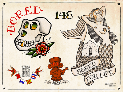 Bored For Life bayc bored ape bored ape yacht club flash illustration ipad pro nft procreate sailor jerry tattoo tattoo flash traditional traditional tattoo vintage