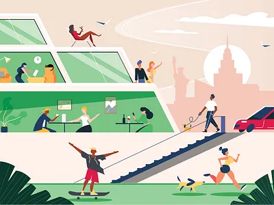 Activities in New York activities branding daily routine flat graphic design ill illustration new york people street ui ux web