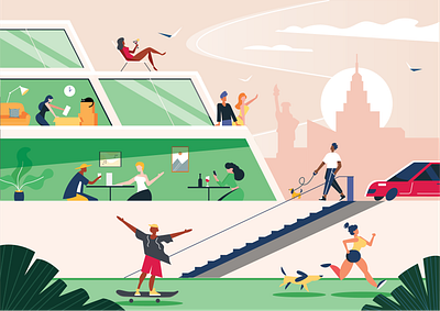 Activities in New York activities branding daily routine flat graphic design ill illustration new york people street ui ux web