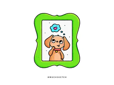 Thinking of you 💭 affinity designer animal illustration aww character design critters cute animals dog friend illustration illustrator love nursery photo frame procreate puppy puppy love speech bubble sticker thinking vector