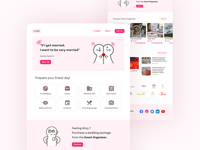 Love, Marriage, Wedding Web Design branding cute design emoji landing page love pink sticker sweet uidesign uiux uxdesign web web design website wedding