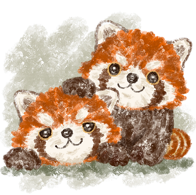 Two happy red pandas animals character illustration panda red panda