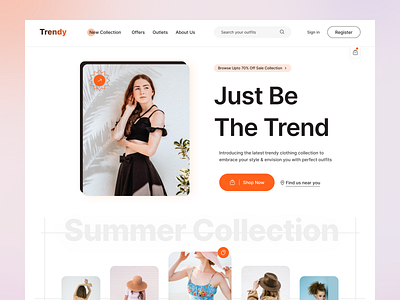 Trendy Fashion Web Landing Page Design buyonline clothing creativedesign creativework designconcept designinspiration ecomerce fashion figma hersection landingpage onlineshopping popular summercollection2022 trendfashion trendy uiux visualdesign wearable webdesign