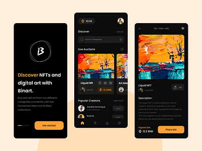 Binart: NFT Auction App bsc figma logo mobile nft product design ui ux