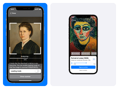 Art Gallery App | Loading Mode & Scanner Results art exhibition gallery ios loading mode mobile app report a problem scanner ux web link