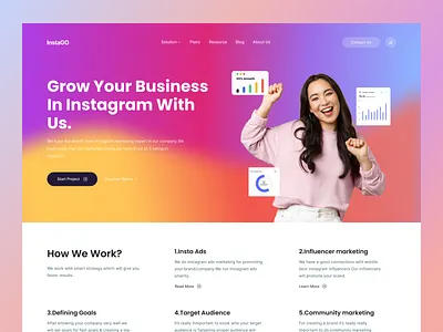 InstaGO - Instagram Marketing Website Header ads figma gradient gradient ui hero section homepage influencer instagram instagram marketing interface landing page marketing mesh gradient minimal social media ui design user experience user interface web design website