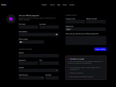 Affiliate Program | Form affiliate branding design designconcept digital marketing form input field minimal referral ui uidesigners ux