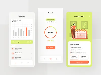 Pomodoro Mobile App app app design focus mobile mobile app mobile ui pomodoro popular rianda design time time tracker trend trending ui ui design ui ux uiux