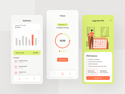 Pomodoro Mobile App app app design focus mobile mobile app mobile ui pomodoro popular rianda design time time tracker trend trending ui ui design ui ux uiux