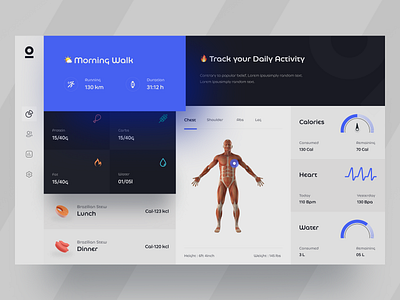Fitness Tracker Dashboard build muscle exercise fitness fitness tracker food habit health human body interface modern interface nutrition physical activity running sport ui web web application workout