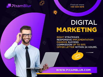 Social Media Post Design for Digital Marketing Agency PixamBlur banner ads branding colorful concept corporate design digital agency digital marketing graphic design instagram feed post social awarness social media social media ad social media banner social media design social media post typography ui video ads