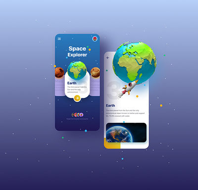 Space Explorer 3d design earth future iphone mobile planets space typography ui uiux ux