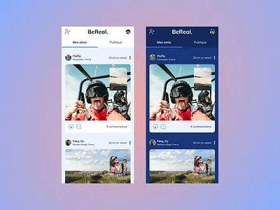 BeReal Redesign - Main Screen application dark dark mode dark ui figma light light mode mobile mobile app ui ux