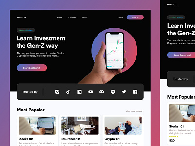 Investment Learning Desktop Website design investment landing page learning stocks ui uidesign uiuxdesign ux web design