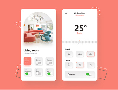 Smart Home air conditioner app design branding concept design home automation house hold interface iot mobile app design mobile design remote control smart app smart home technology ui user interface ux vector wifi