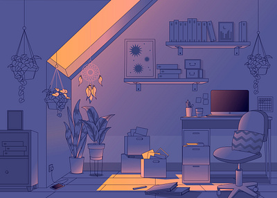 Lo-fi Desk computer desk gradient illustration lo fi lofi room vector