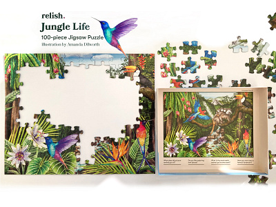 Jungle Life Jigsaw Puzzle For Relish animal illustration art licensing botanical artwork jigsaw puzzle jungle illustration jungle vibes nature illustration tropical vibes wildlife illustration