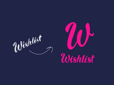 Wishlist app logo app calligraphy design handwriting lettering logo pink purple sketch w wishlist