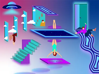 Illustration with isometric elements app branding design graphic design icon illustration logo typography ui ux vector