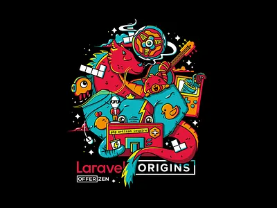 Laravel Origins: The Documentary Shirt Design branding character cute design epic graphic design icons illustration logo merchandise offerzen shirt branding ui