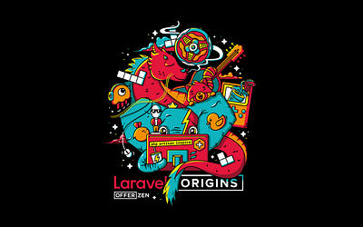 Laravel Origins: The Documentary Shirt Design branding character cute design epic graphic design icons illustration logo merchandise offerzen shirt branding ui