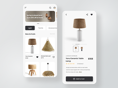 E- Commerce Mobile App app app design appdesign architect boho concept dailyui eco furniture interior interior design lamps lightind minimalist mobile design mobile ui raffia ui ux