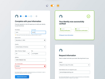 KYC Form Steps - Dark/Light Mode darkmode design desktop ethereum lightmode mobile ui web