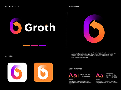 Groth Logo Branding Design 2d abstract design abstract logo brand identity branding agency branding and identity branding design colorful logo g letter gradient logo illustrator lettermark logo and branding logo designer logo folio logo mark logo trends 2022 logos modern logo monogram logo