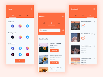 Video Downloader Mobile App app app design blue clean color concept creative design figma graphic graphic design icon interface minimal mobile mobile app orange typography ui ux