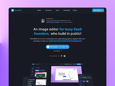 ✨ BrandBird – Landing Page app brandbird branding design landing page saas screenshot ui ui design uidesign uiux ux website