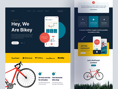 Bike App - Landing Page app app design bike bike app black green homepage landing landing page mobile app mobile ui web web design website website ui yellow