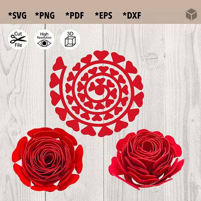 Heart Paper Flowers svg, png, pdf, eps and dxf. cut file cutting machine design dxf eps flower paper